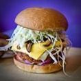 Beef katsu, swiss, cheddar, shiitake mushroom, cabbage, tomato, pickles, onion, Japanese mayo, & tonkatsu sauce.