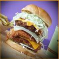 For huge appetite! Natural beef katsu, natural chicken katsu, pork katsu, egg, bacon, cheddar, American, pepper jack, Wasabi mayo, spicy mayo & Tonkatsu sauce.