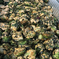 Fresh Brussel Sprouts with Pipikaula (dry smoked meat) topped with our special spicy mayo & furikake.
