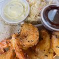Giant shrimp battered in panko and furikake and deep fried. Served with house made tartar and katsu sauce.